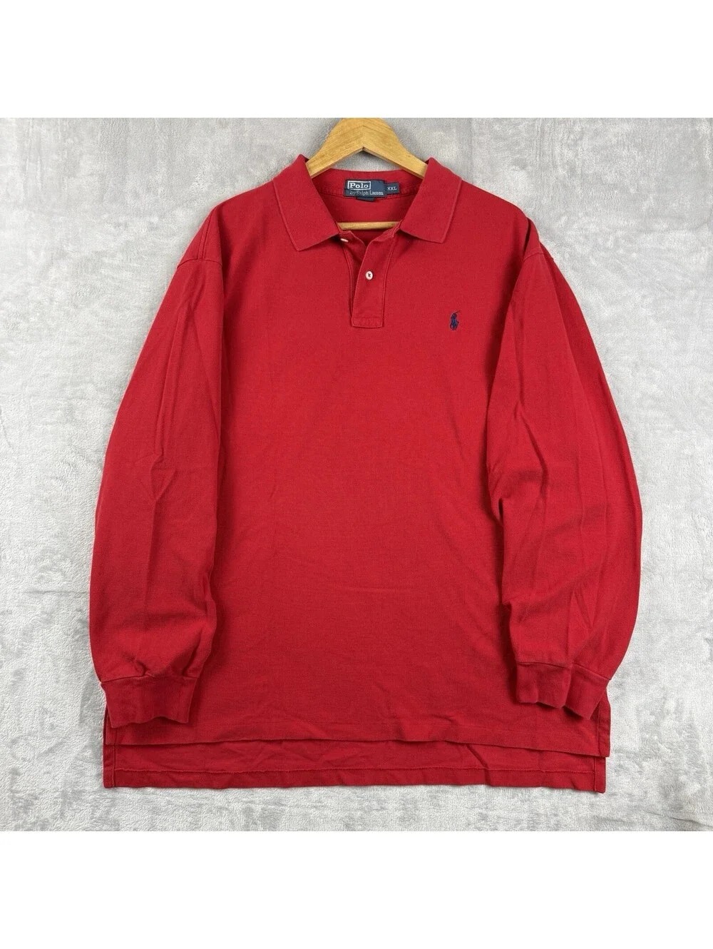 Polo Ralph Lauren Red Rugny Shirt Polo Long Sleeve Navy Pony 100% Cotton Preppy